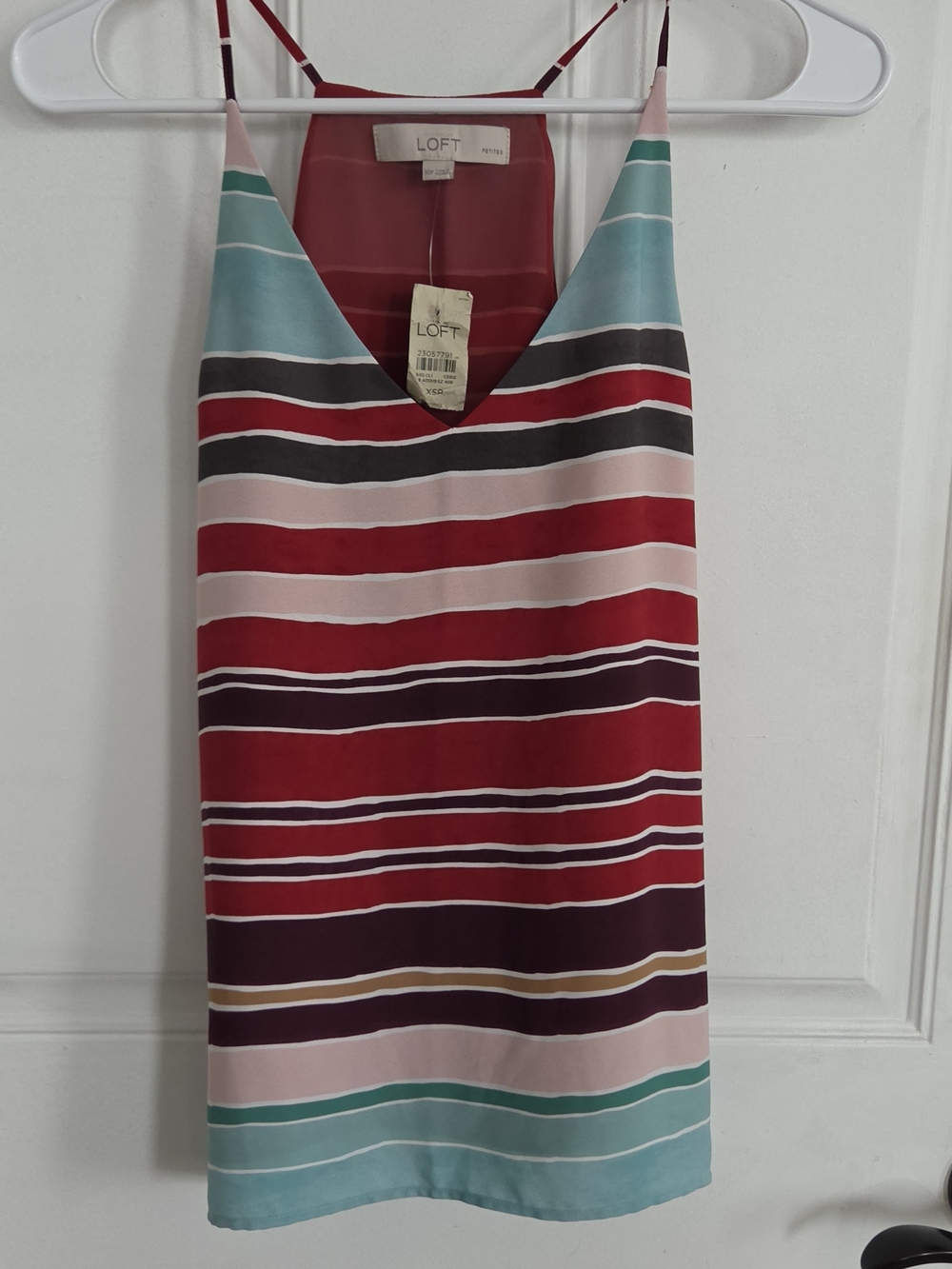 LOFT Striped V-Neck Cami in Red, Teal & Pink ( T23)
